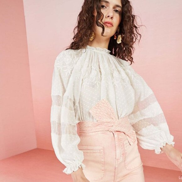 Ulla Johnson Nanon White Embroidered Blouse - Picture 1 of 8